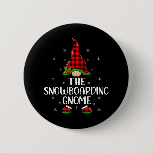 Red Buffalo Plaid Matching The Snowboarding Gnome 6 Cm Round Badge