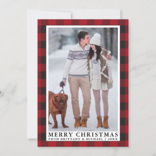 Red Buffalo Plaid Merry Christmas Couple Photo Holiday Card