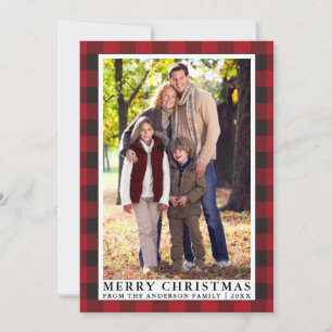 Red Buffalo Plaid Merry Christmas Family Photo Holiday Card