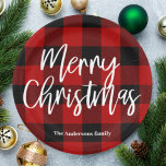 Red Buffalo Plaid & Merry Christmas|Personal Name  Paper Plate<br><div class="desc">Red Buffalo Plaid & Merry Christmas|Personal Name</div>