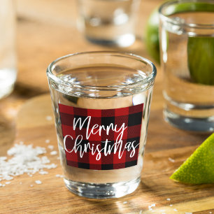 Red Buffalo Plaid & Merry Christmas  Personal Name Shot Glass