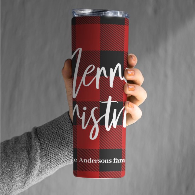 Red Buffalo Plaid & Merry Christmas |Personal Name Thermal Tumbler (Creator Uploaded)