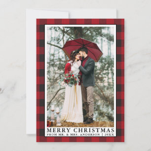 Red Buffalo Plaid Merry Christmas Wedding Photo Holiday Card