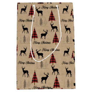 Red Buffalo Plaid & Merry Christmas Woodlands  Medium Gift Bag