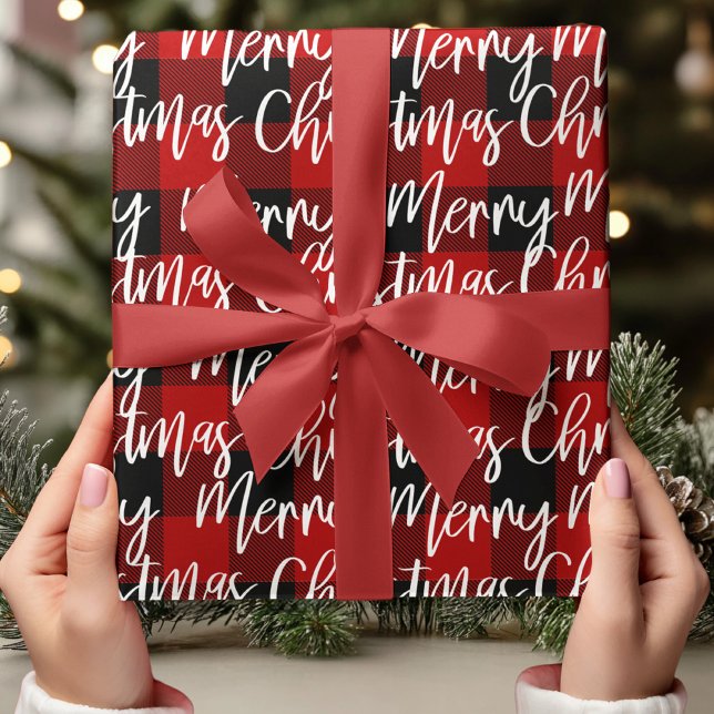 Red Buffalo Plaid & Merry Christmas Wrapping Paper (Creator Uploaded)