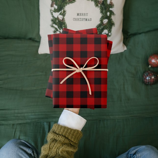 Red Buffalo Plaid & Merry Christmas Wrapping Paper Sheet (Creator Uploaded)