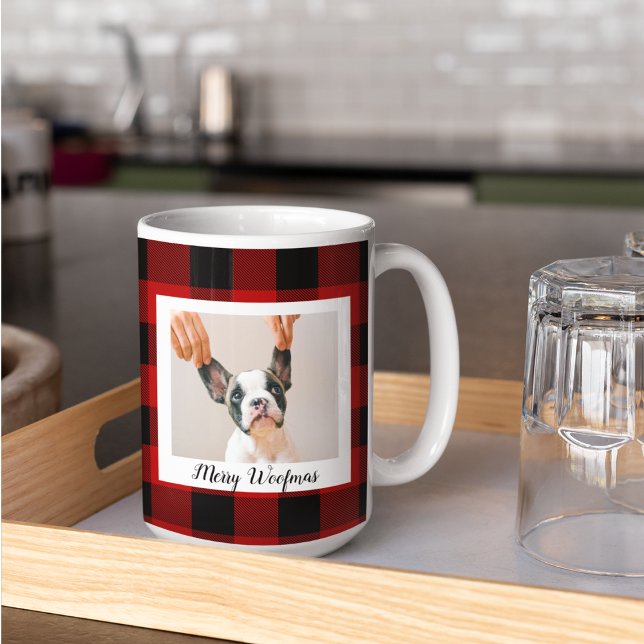 Red Buffalo Plaid & Merry Woofmas With Dog Photo Coffee Mug (Creator Uploaded)