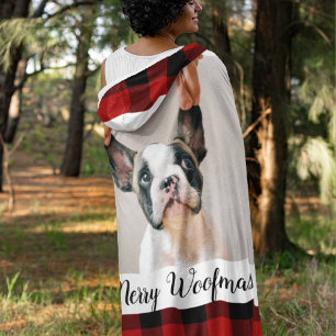 Red Buffalo Plaid & Merry Woofmas With Dog Photo Fleece Blanket