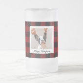 Red Buffalo Plaid & Merry Woofmas With Dog Photo Frosted Glass Beer Mug (Center)