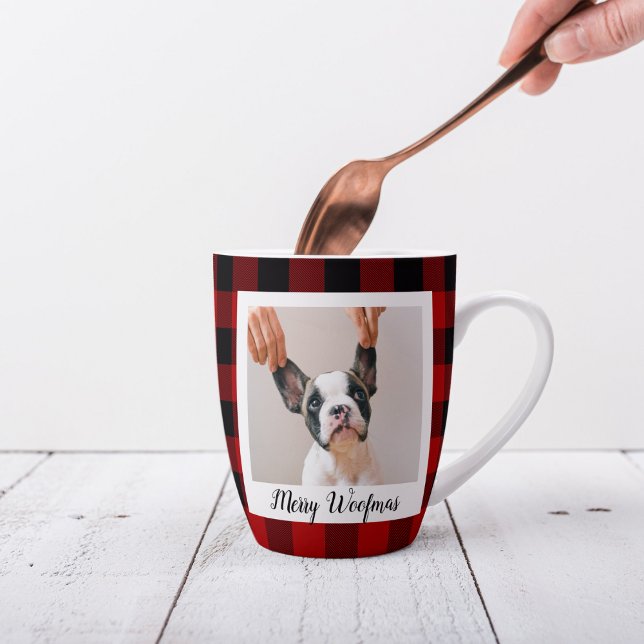 Red Buffalo Plaid & Merry Woofmas With Dog Photo Latte Mug (Creator Uploaded)