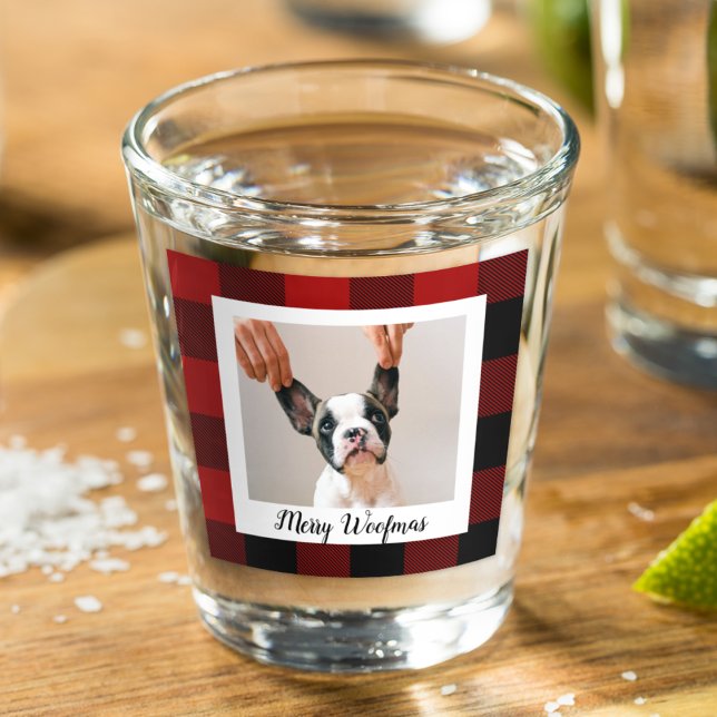 Red Buffalo Plaid & Merry Woofmas With Dog Photo Shot Glass (Creator Uploaded)