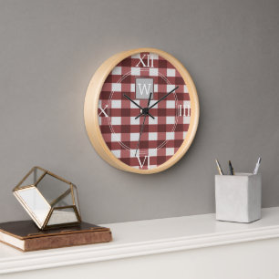 Red Buffalo Plaid Monogram Clock