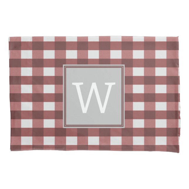 Red Buffalo Plaid Monogram Pillowcase (Front)