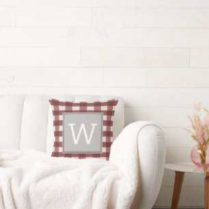 Red Buffalo Plaid Monogram Throw Pillow