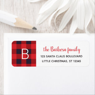 Red Buffalo Plaid Monogrammed Christmas Initial Return Address Label