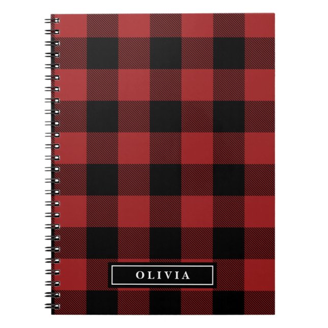 Red Buffalo Plaid Monogrammed Spiral Notebook (Front)