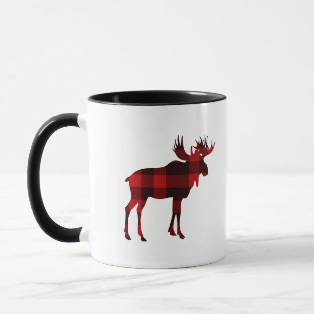 Red Buffalo Plaid Moose Coffee Mug (Left)