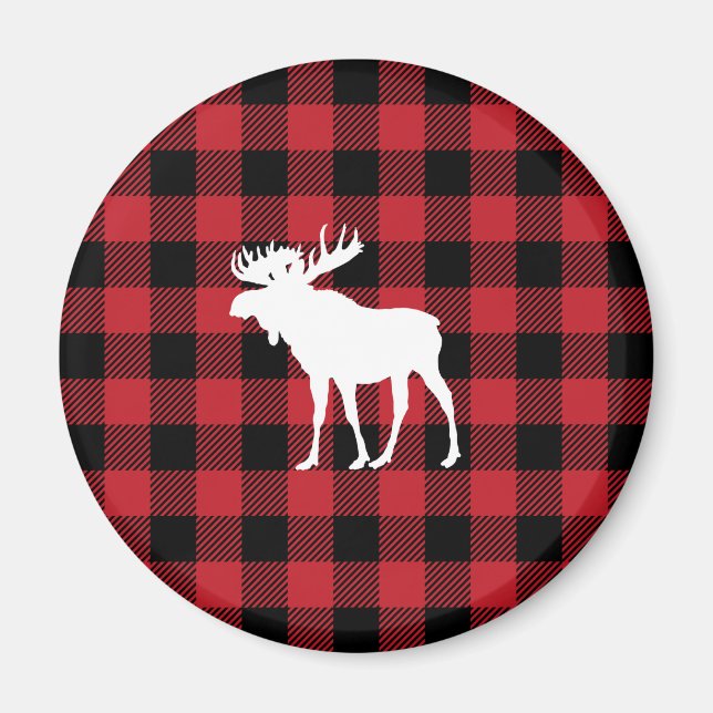 Red Buffalo Plaid Moose Magnet (Front)