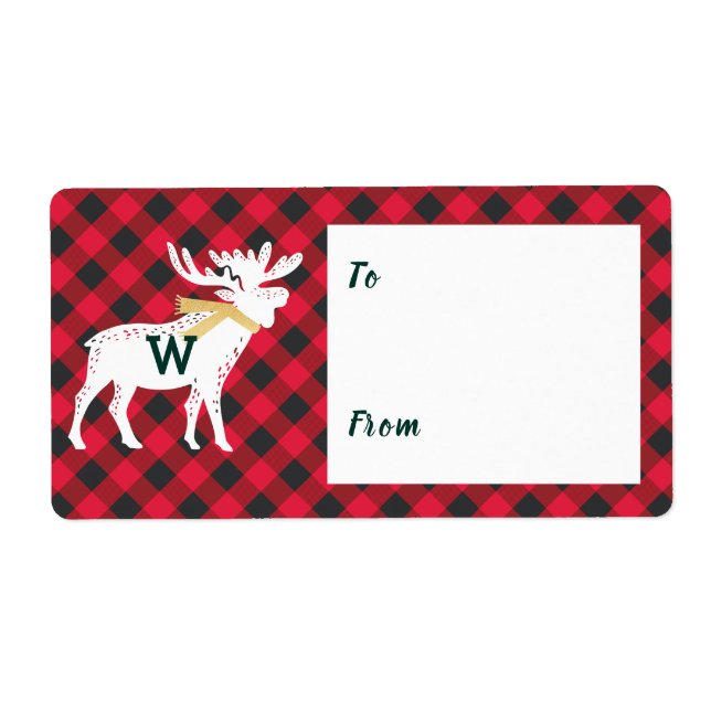 Red Buffalo Plaid Moose Monogram Christmas (Front)