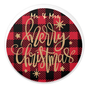 Red Buffalo Plaid Mr. & Mrs. Merry Christmas Ceramic Knob