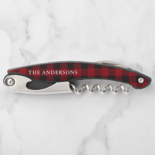 Red Buffalo Plaid Name Corkscrew