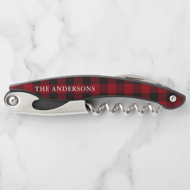 Red Buffalo Plaid Name Corkscrew (Front)