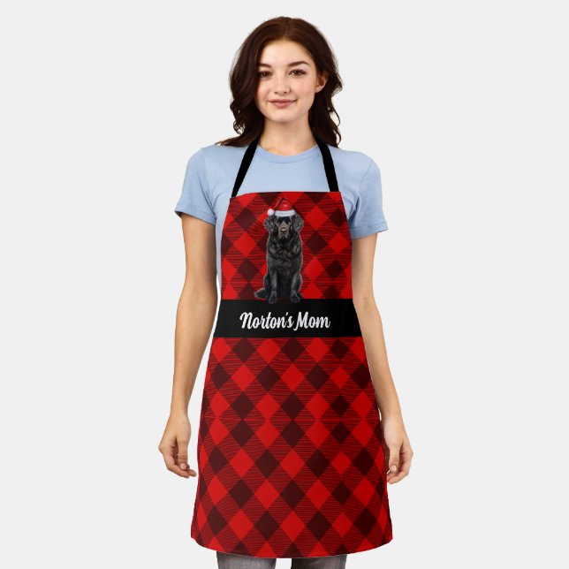 Red Buffalo Plaid Newfoundland Santa Dog Christmas Apron (Worn)