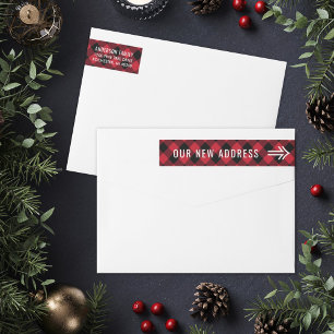 Red Buffalo Plaid Our New Address Christmas Wrap Around Label