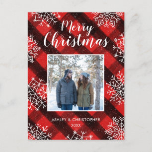 Red Buffalo Plaid Painted Tartan Christmas Photo Holiday Postcard