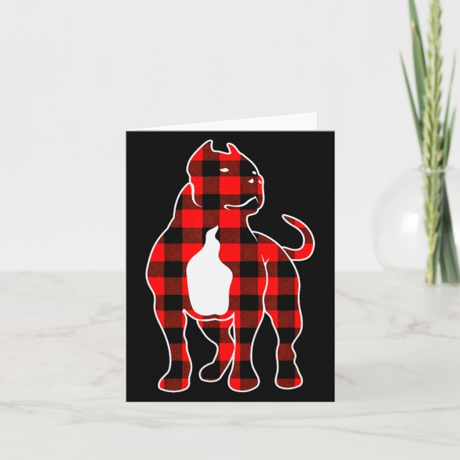 Red Buffalo Plaid Pajama American Bully Christmas  Card (Front)