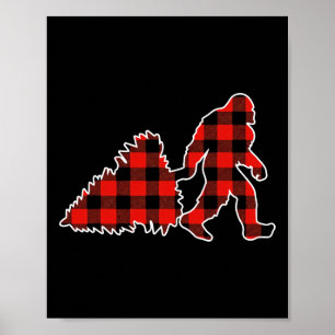 Red Buffalo Plaid Pajama Bigfoot Christmas Poster