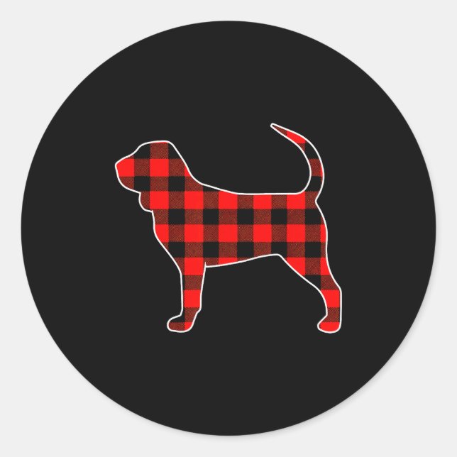 Red Buffalo Plaid Pajama Bloodhound Christmas Dog  Classic Round Sticker (Front)