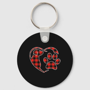Red Buffalo Plaid Pajama Dog Heart Paw Christmas Key Ring