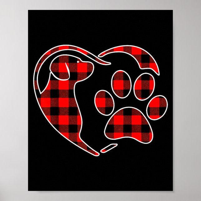 Red Buffalo Plaid Pajama Dog Heart Paw Christmas  Poster (Front)