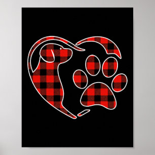 Red Buffalo Plaid Pajama Dog Heart Paw Christmas Poster