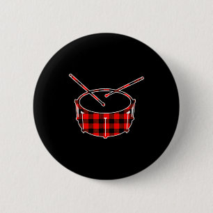 Red Buffalo Plaid Pajama Drum Christmas  6 Cm Round Badge