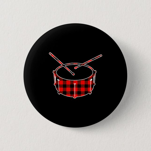 Red Buffalo Plaid Pajama Drum Christmas  6 Cm Round Badge (Front)
