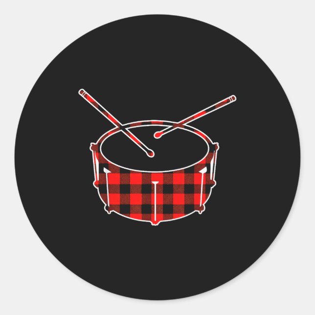 Red Buffalo Plaid Pajama Drum Christmas  Classic Round Sticker (Front)