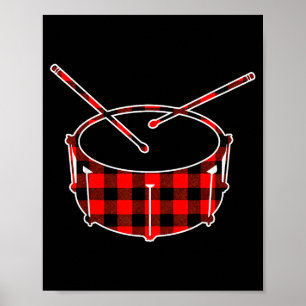 Red Buffalo Plaid Pajama Drum Christmas Poster