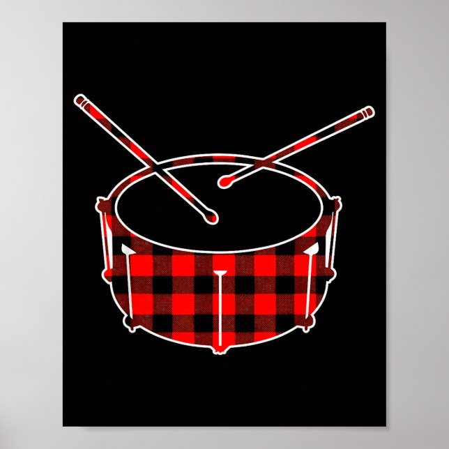 Red Buffalo Plaid Pajama Drum Christmas  Poster (Front)