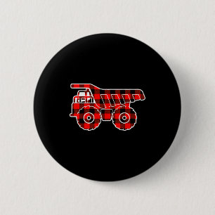 Red Buffalo Plaid Pajama Dump Truck Christmas  6 Cm Round Badge