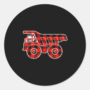 Red Buffalo Plaid Pajama Dump Truck Christmas  Classic Round Sticker
