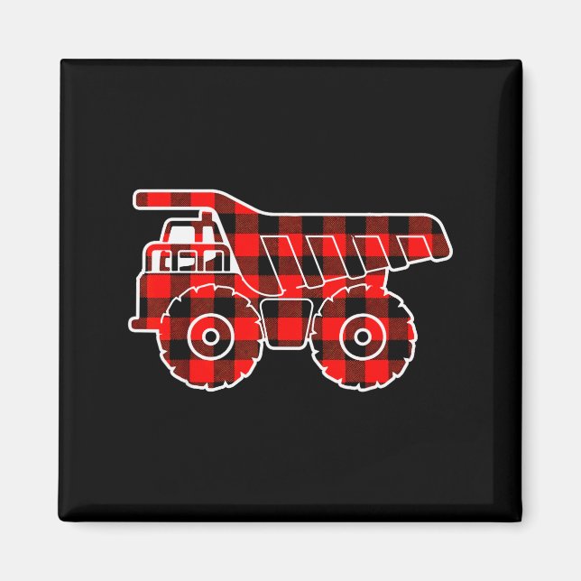 Red Buffalo Plaid Pajama Dump Truck Christmas  Magnet (Front)