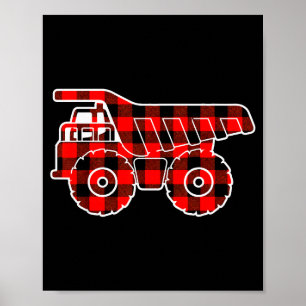 Red Buffalo Plaid Pajama Dump Truck Christmas  Poster