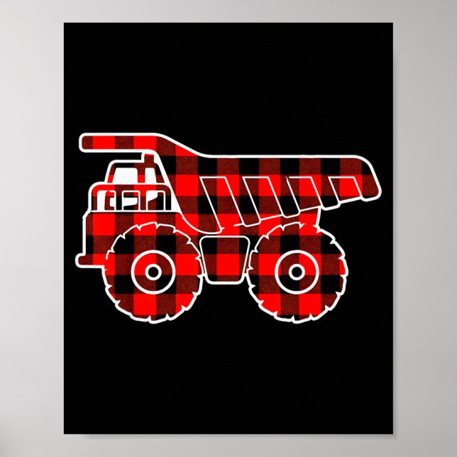 Red Buffalo Plaid Pajama Dump Truck Christmas  Poster (Front)