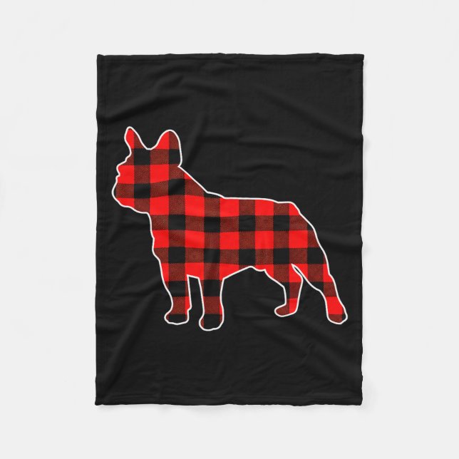 Red Buffalo Plaid Pajama Frenchie Christmas Dog Lo Fleece Blanket (Front)