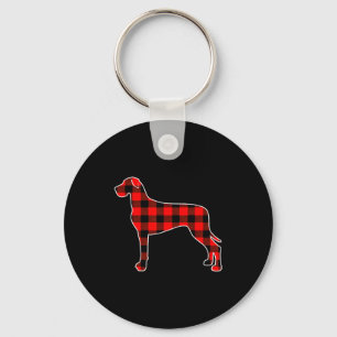Red Buffalo Plaid Pajama Great Dane Christmas Dog  Key Ring