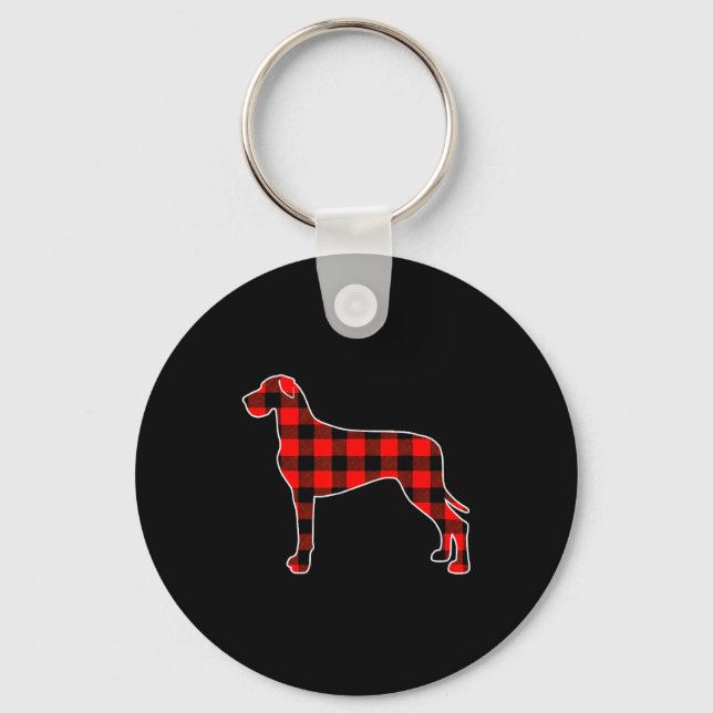 Red Buffalo Plaid Pajama Great Dane Christmas Dog  Key Ring (Front)