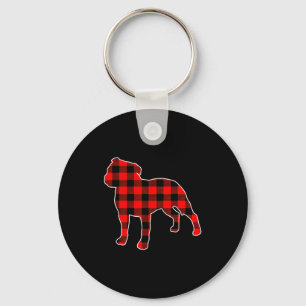 Red Buffalo Plaid Pajama Staffy Christmas Dog Love Key Ring