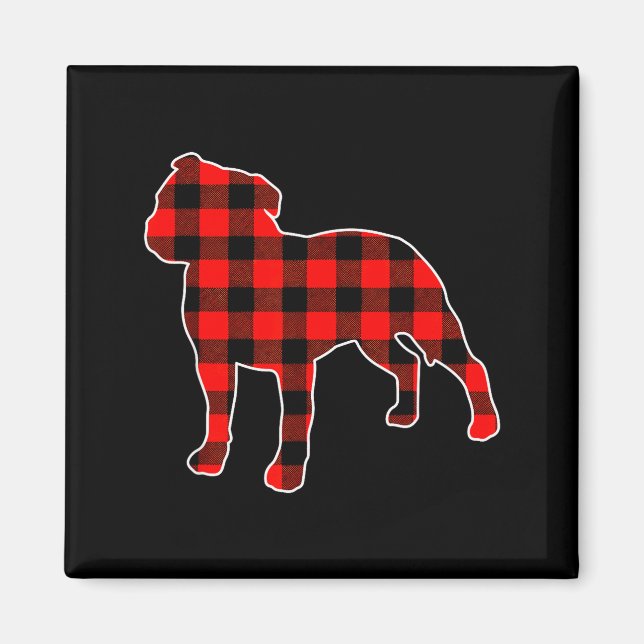 Red Buffalo Plaid Pajama Staffy Christmas Dog Love Magnet (Front)